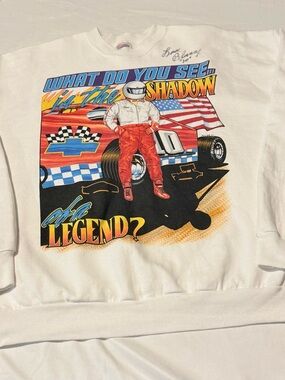 Vintage Signed By Dave Blaney White Graphic Race car Driver Sweatshirt Size XL